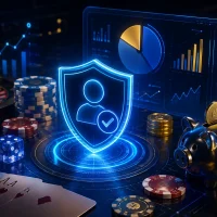 Futuristic casino finance dashboard scene