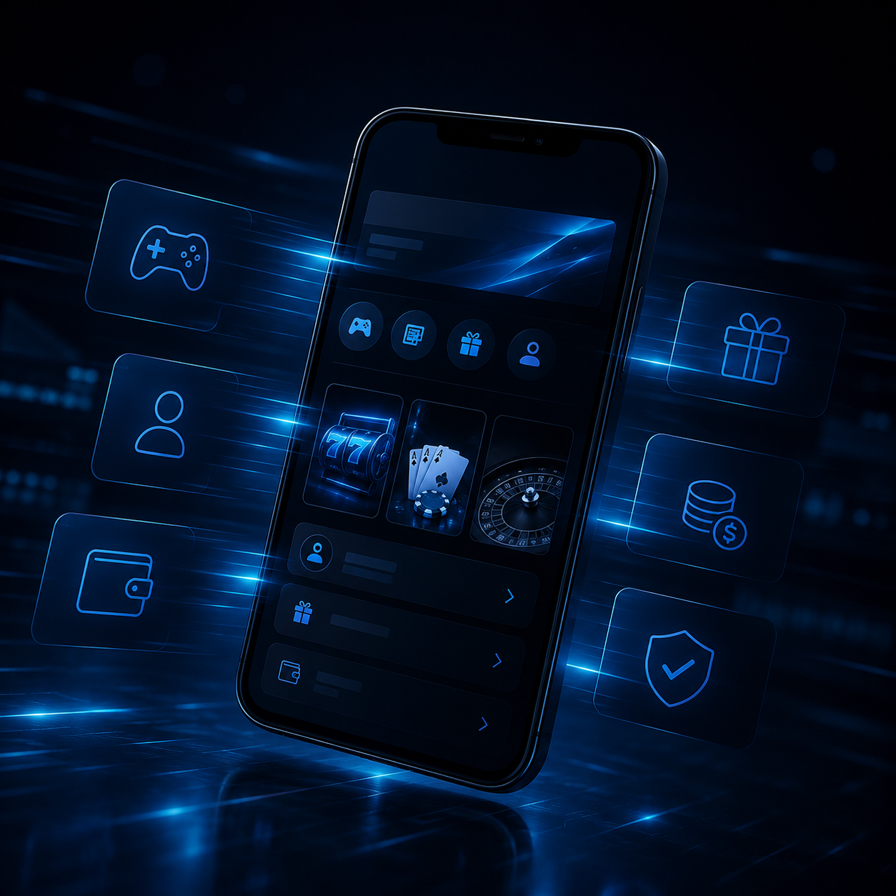 Futuristic mobile interface with neon accents